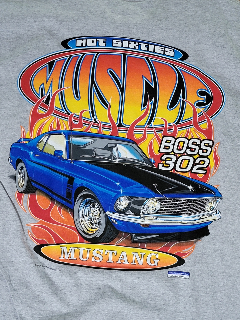 Hot 60's GearHead Planet Muscle Mustang Boss 302 Graphic Tee - Gray/Blue
